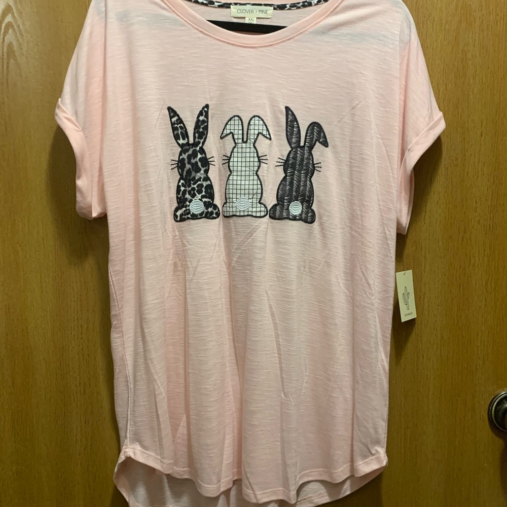 Women’s Casual Tee Plaid Bunny Pattern by Clover Pine XXL